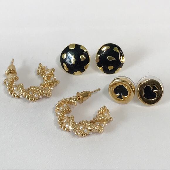 Kate Spade Gold Tone Clover Disk Hoop Stud Earrings Lot Set Bundle Preppy Dainty - Picture 6 of 9